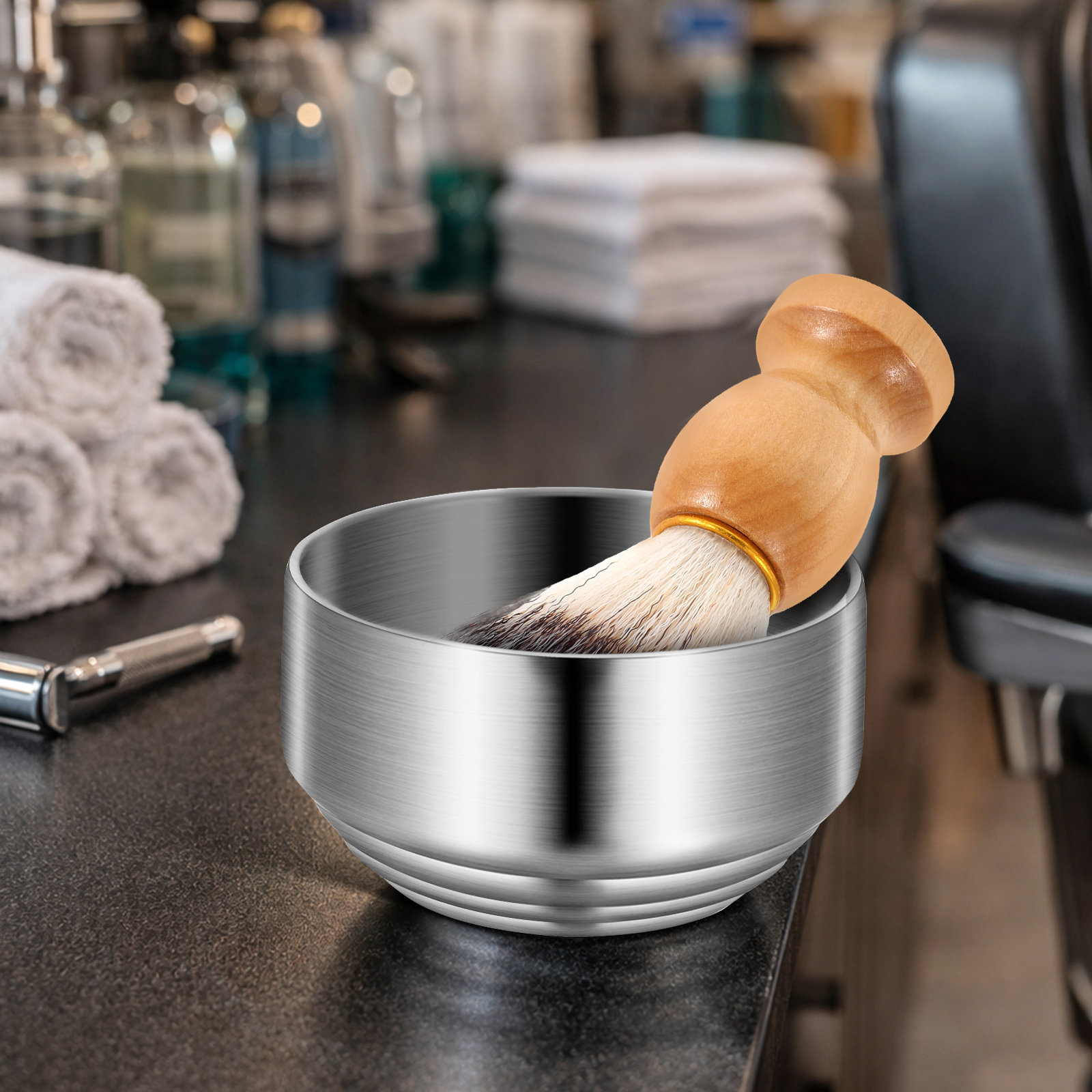 Mens Grooming Tools - Premium Stainless Steel Shaving Bowl with