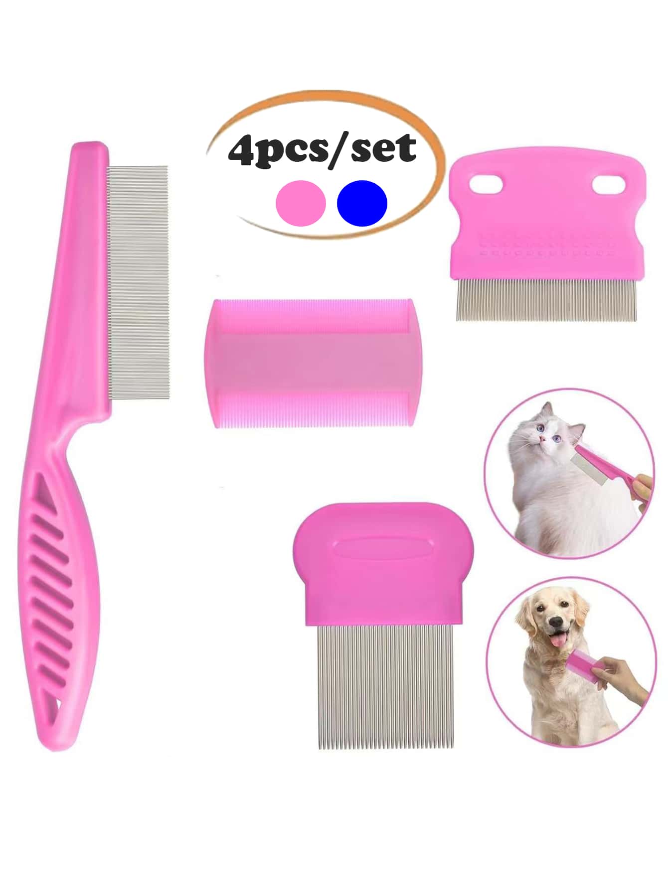 Comb Fine Tooth - 4pcs Double-Sided Pet Combs For Grooming,