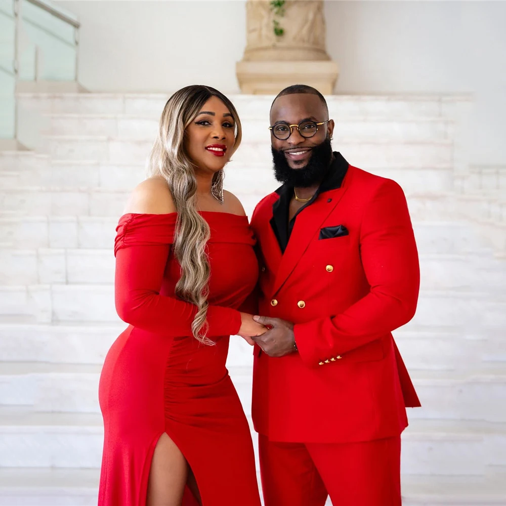 Men'S Grooming Daily - Fashion Double Breasted Business Red Suits