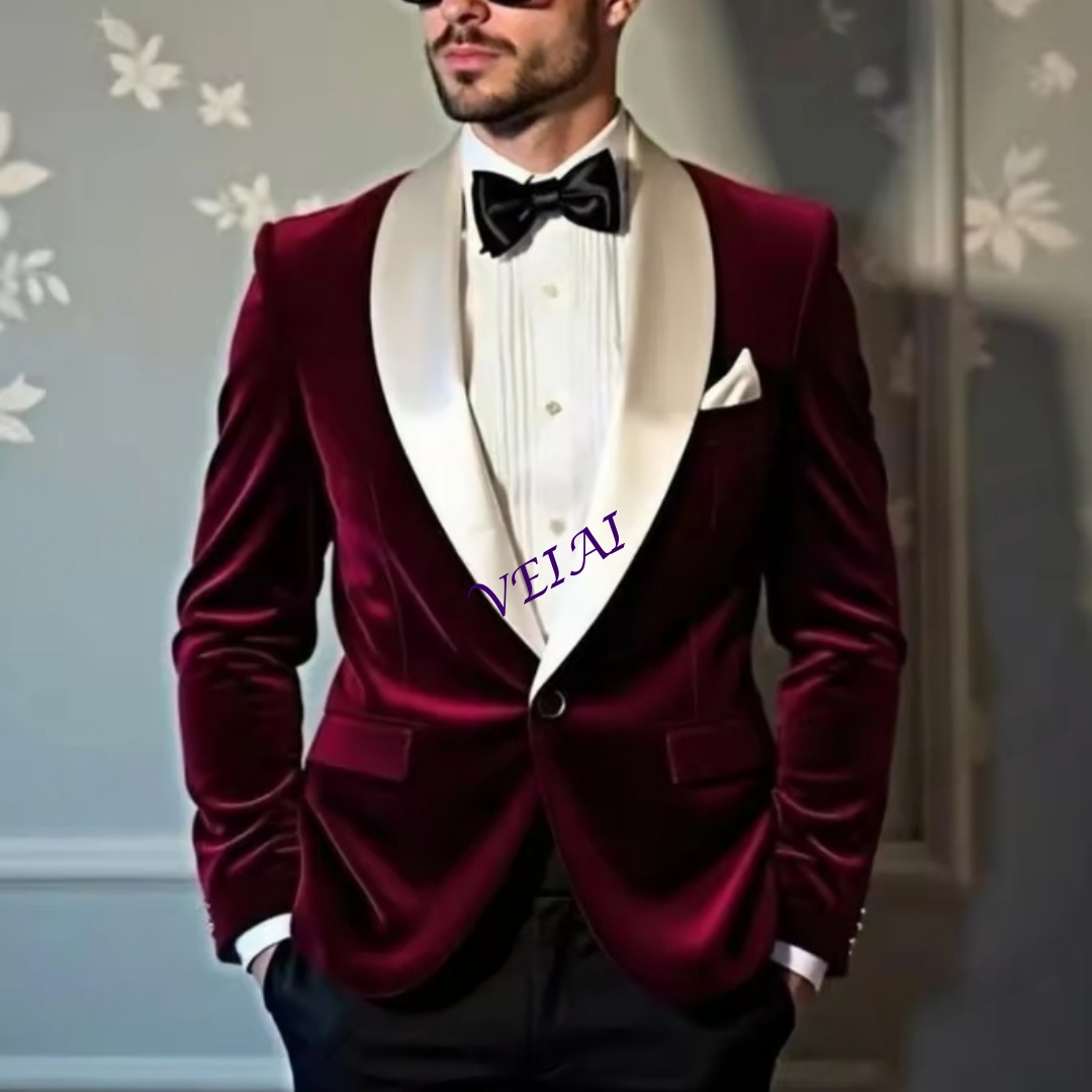 Men'S Grooming Daily - CustomizedNew Burgundy Velvet Men Suit Formal