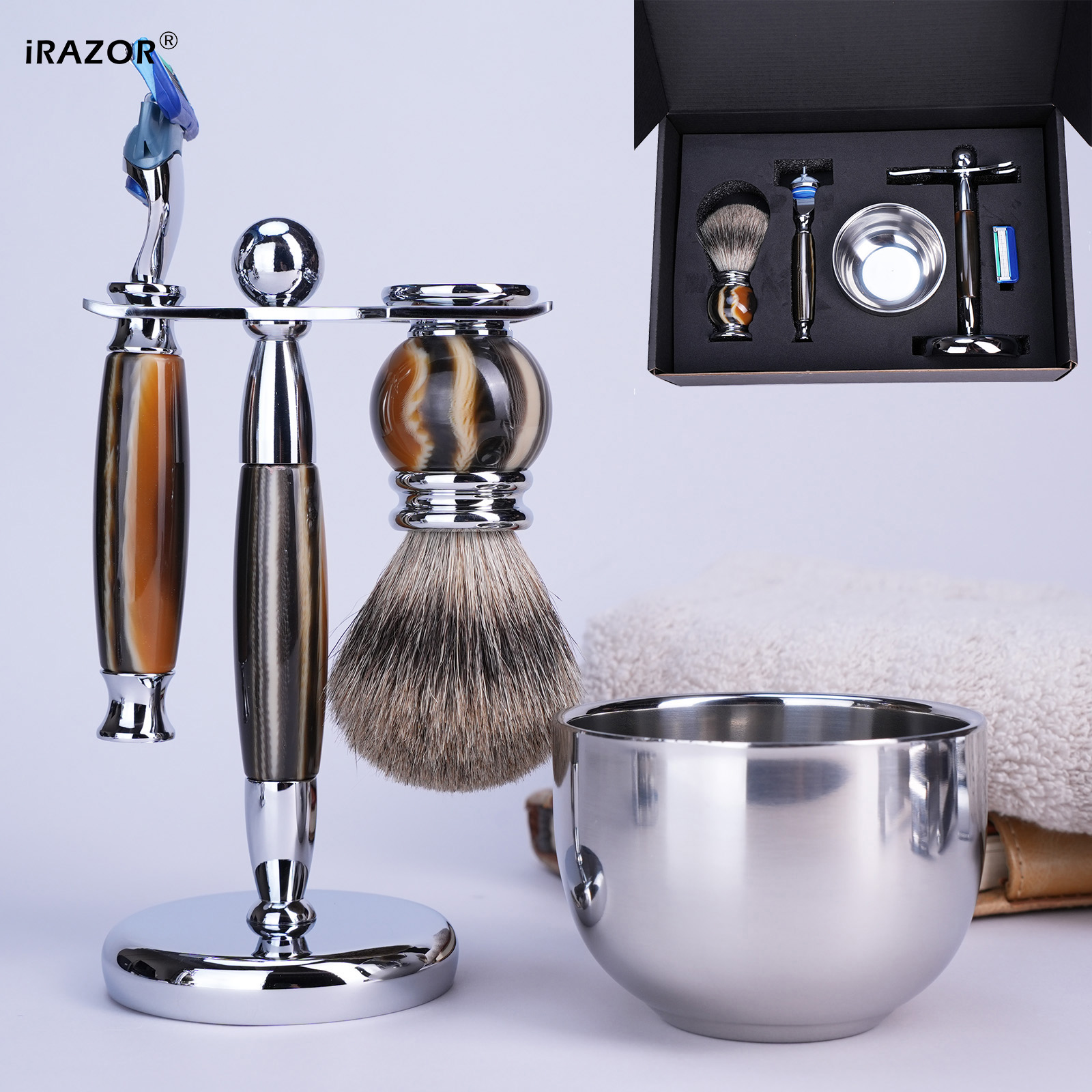 Men'S Grooming Brush - iRAZOR Luxury 5-Blade F5 Fusion Razor