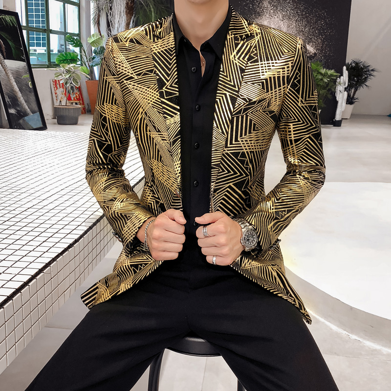 Luxury Gold Striped Print Blaz - Men'S Grooming Club recensie en prijs