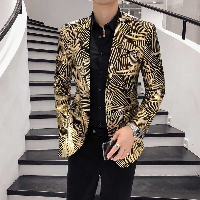 Luxury Gold Striped Print Blaz - Men'S Grooming Club recensie en prijs
